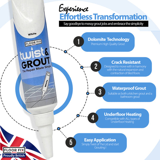 Twist & Grout - Tile Grout Revive And Restore Kit - Floor Fix Pro Loose Tile & Hollow Floor Adhesive
